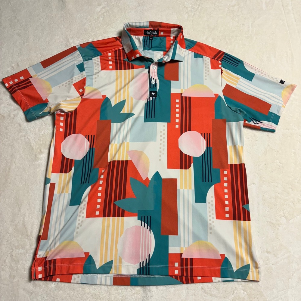 Bad Birdie Mens Albatross Polo Shirt‎ Size XL Colorful Abstract Golf Performance